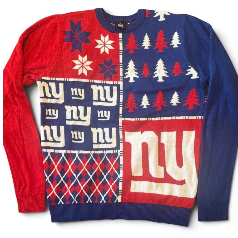 New York Giants NFL Ugly Christmas Sweater Men’s XL Red Blue Holiday